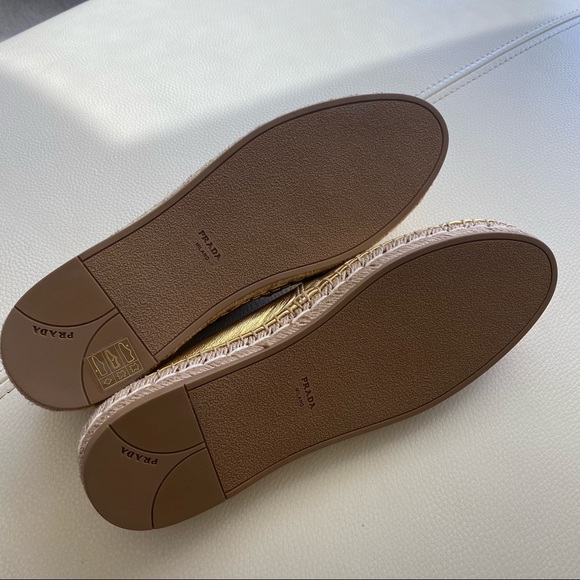 NWOT Prada Gold Metallic Leather Cap-Toe Flat Espadrille - Picture 12 of 15